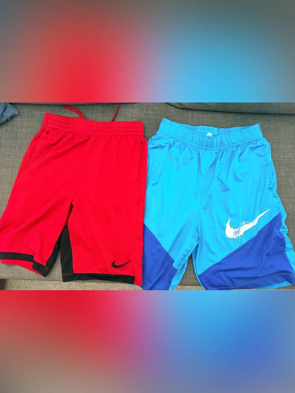Nike Kids XL Red and Light Blue Athletic Shorts Duo